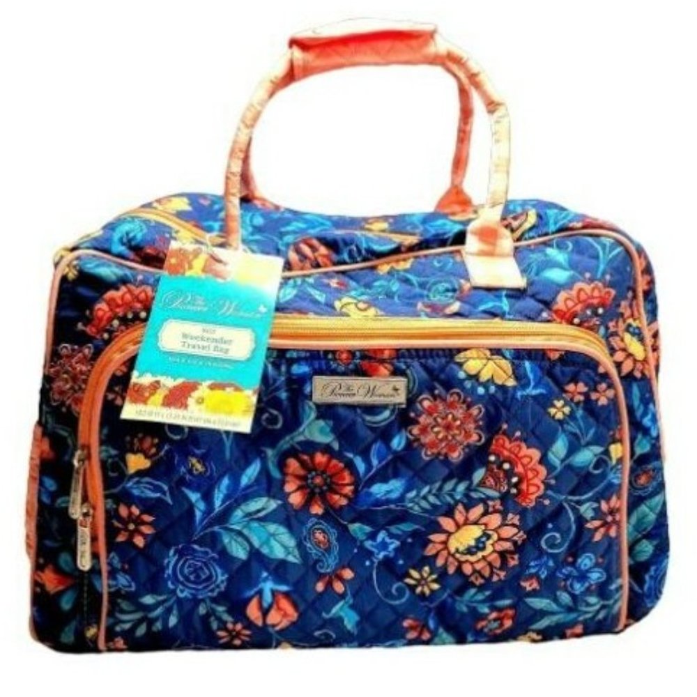 NEW Pioneer Woman Weekender Bag Mazie Blue Floral Quilted Travel Shoulder Tote